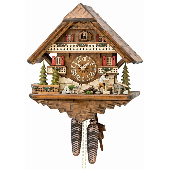 Cuckoo Clock Black Forest house with moving wood chopper