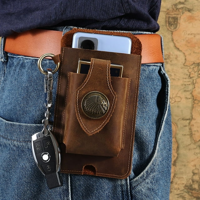 Kcavykas Clearance Sales Home Storage Organiser MENMultifunctional Retro Leather Mobile Phone Bag Belt Waist Bag for Outdoor Sports