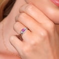 thumbnail image 5 of Gem Stone King 10K White Gold Pink Created Sapphire White Created Sapphire and White Lab Grown Diamond 5 Stone Bridal Engagement Wedding Ring Set for Women (0.92 Cttw, Round, Size 5), 5 of 6