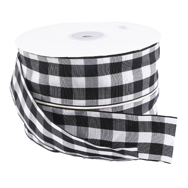 Injueey Cinta a cuadros Negro Blanco Tela escocesa Costura textil Cintas impresas Artesanía hecha a mano Cintas de tela Envoltura de fiesta de Decoración del hogar