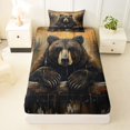 thumbnail image 3 of Castle Fairy Rustic Oil Painting Bear Twin Sheets 3pcs for Teens,Vintage Wooden Plank Forest Bedding,Brown Black Orange,1 Fitted Sheet, 1 Flat Sheet and 1 Pillowcase, 3 of 6