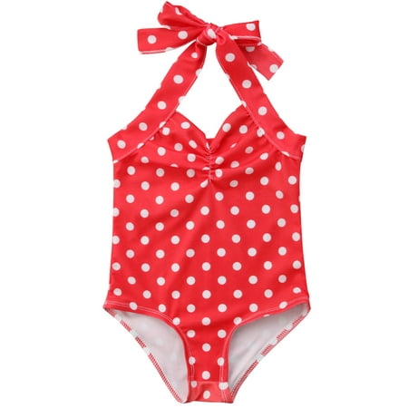 

Infant Toddler Baby Girls Halterneck Polka Dot One Piece Bikini Beach Bathing Suit