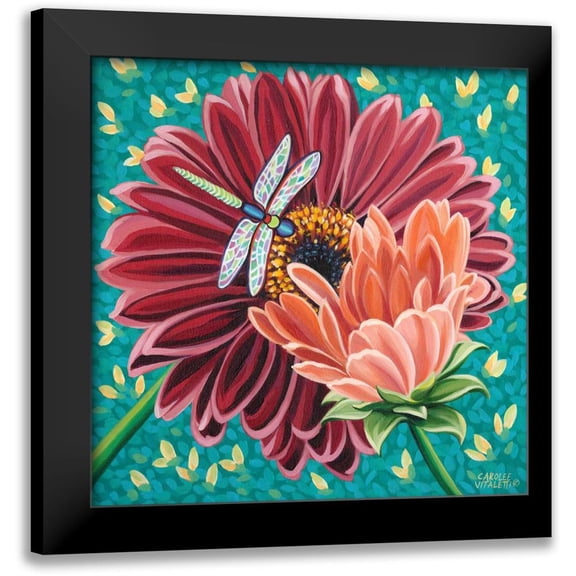 Vitaletti, Carolee 12x12 Black Modern Framed Museum Art Print Titled - Dragonfly on Blooms II