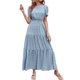 thumbnail image 2 of Txlixc Vestido largo para mujer, cuello redondo, manga corta, cintura elástica, estampado floral, estilo bohemio, vestidos casuales Txlixc  Estilo de ocio, 2 of 6