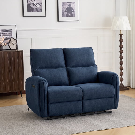 Recliner Loveseat, 2-Seater Zero Clearance Power Reclining Sofa with USB/Type-C Charging, Breathable Chenille Fabric Wall-Hugger Couch for Small Living Room & Apartment (Blue)