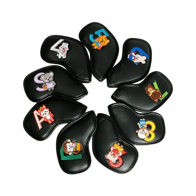 facefd 9Pcs Golf Iron Headcover Set Golf Club Head Cover Sleeve for Outdoor Sports Black