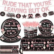 142pcs Going Away Party Decorations Rude That You’re Leaving But OK Party Supplies for Coworkers Retirement Leaving Farewell Paper Plates Napkins Banner We Will Miss You Decorations(Rose Gold)