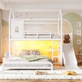 thumbnail image 2 of Leumius Twin over Full Playhouse Metal Bunk Bed with Slide & Ladder, House Shaped Bunk Bed with LED Light Strip, Privacy Curtain, Movable Storage Cabinet and Hanging Rod for Bedroom White, 2 of 9