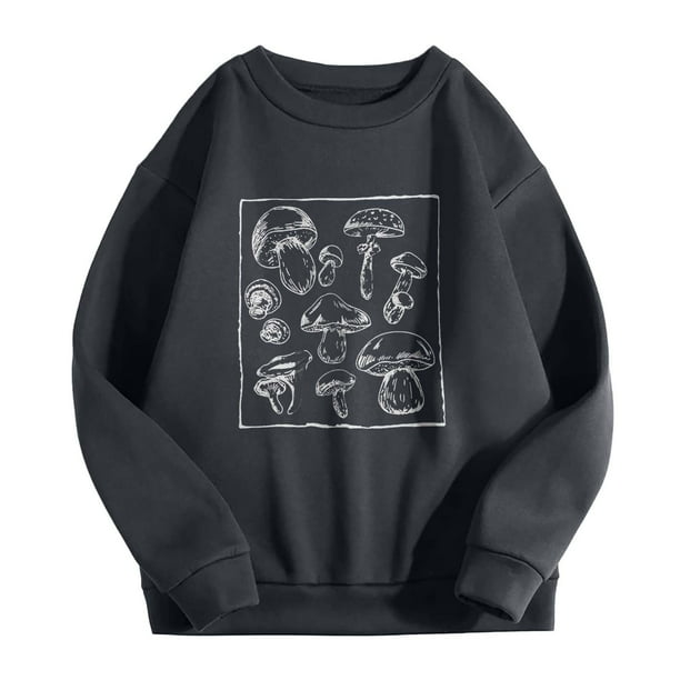Mujer Vintage Divertido Suelto Manga Larga Cuello Redondo Shift Impreso Sudadera Divertida Blusa Con Estampado De Plantas Pompotops gfhjh19105