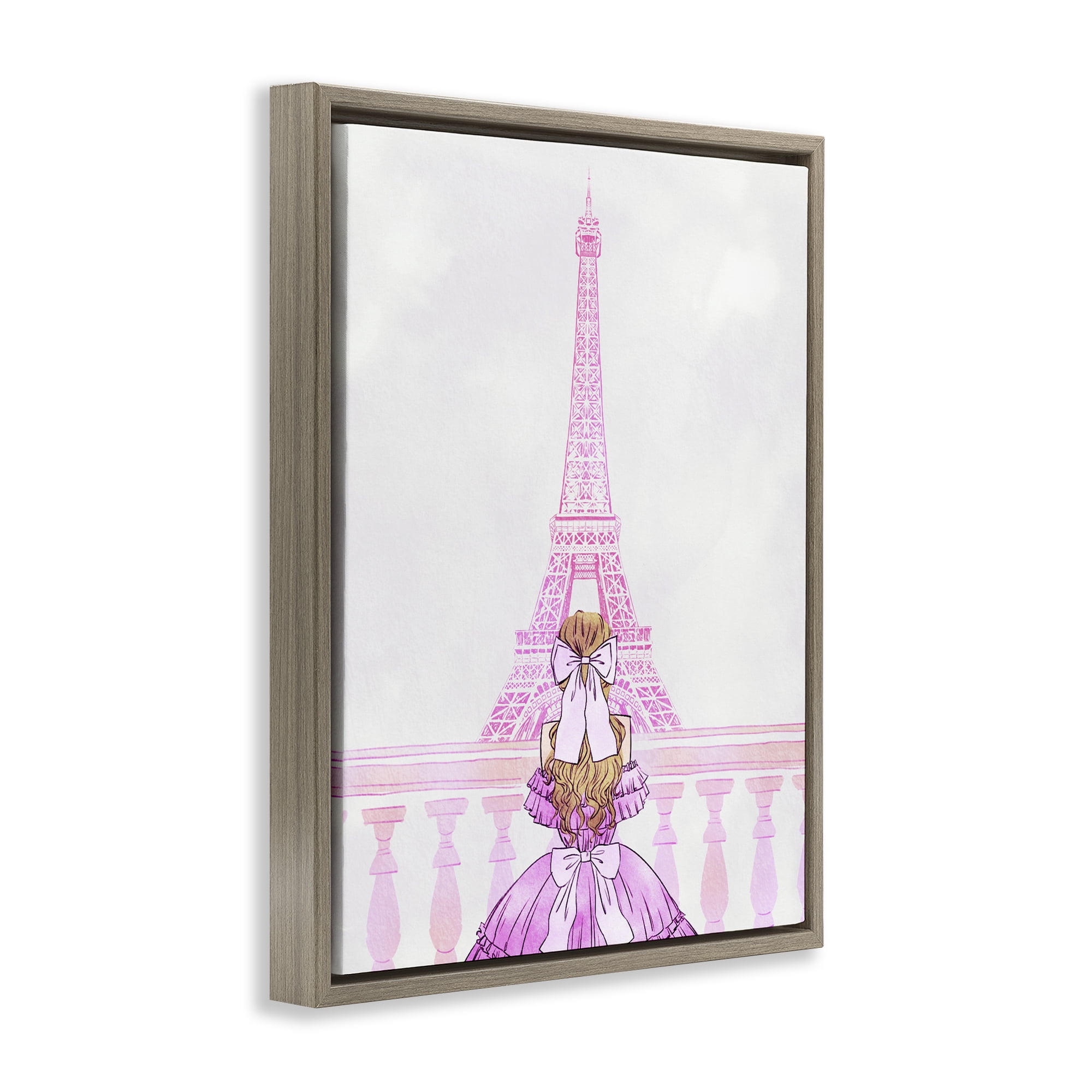 Stupell Industries Pink Gown & Eiffel Tower Brown Framed Floater Canvas Wall Art, design by Ziwei Li