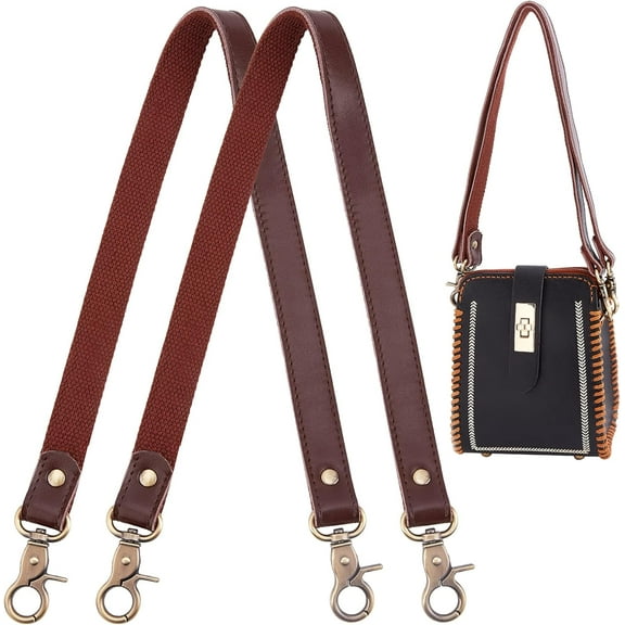 2pcs Genuine Leather Bag Handles Brown Leather Replacement Handles 23.8" Replacement Purse Straps with Bronze Swivel Lobster Buckles for DIY Making