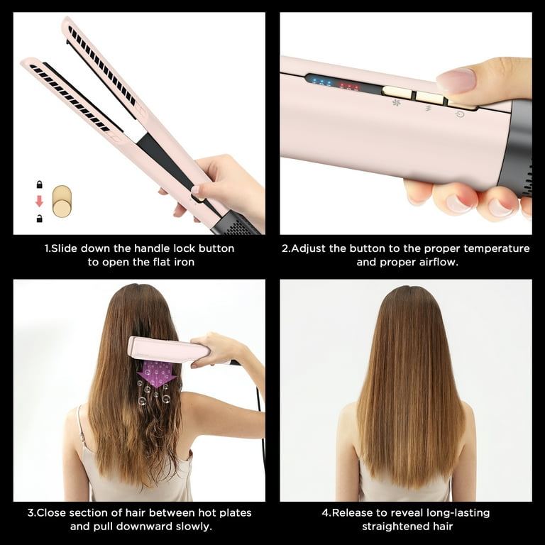Air Straightener Flat Iron, IG INGLAM 2 in 1 Wet to Dry for Hair Styling, 200 Million Negative Ions, No Heat Damage for All Hair Types, Light Pink