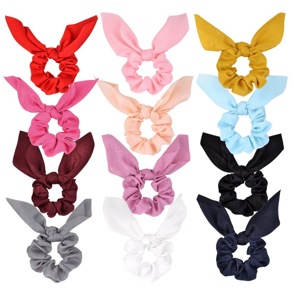 20X Girl Rabbit Bunny Ears Dotted Hair Ties Scrunchie Ponytail Holder Hairb GF 