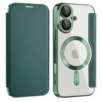 Dteck Leather Wallet Case for iPhone 16 with Card Holder RFID Blocking Compatible with Magsafe TPU Transparent Back Shockproof Protective Phone Case for iPhone 16,Darkgreen