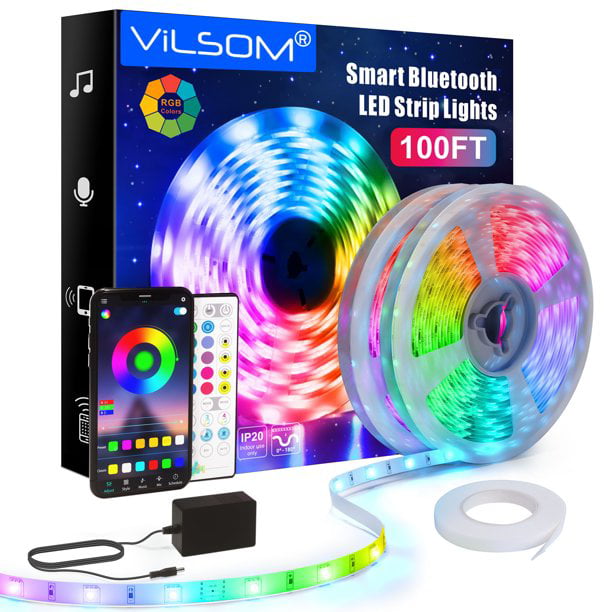 10-100ft LED Strip Lights 5050 RGB Music Sync Mic APP Remote Bluetooth Kit White 