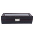 thumbnail image 1 of Six Grid Watch Box PU Leather Watch Storage Box Black Display Jewelry Wristwatch Organizer, 1 of 14