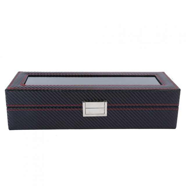 Six Grid Watch Box PU Leather Watch Storage Box Black Display Jewelry Wristwatch Organizer