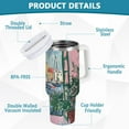 thumbnail image 2 of Yayeee 40oz Stainless Steel Tumbler with Straw and Handle Double-Wall Insulated Travel Water Bottle, Green Window Sea, 2 of 8