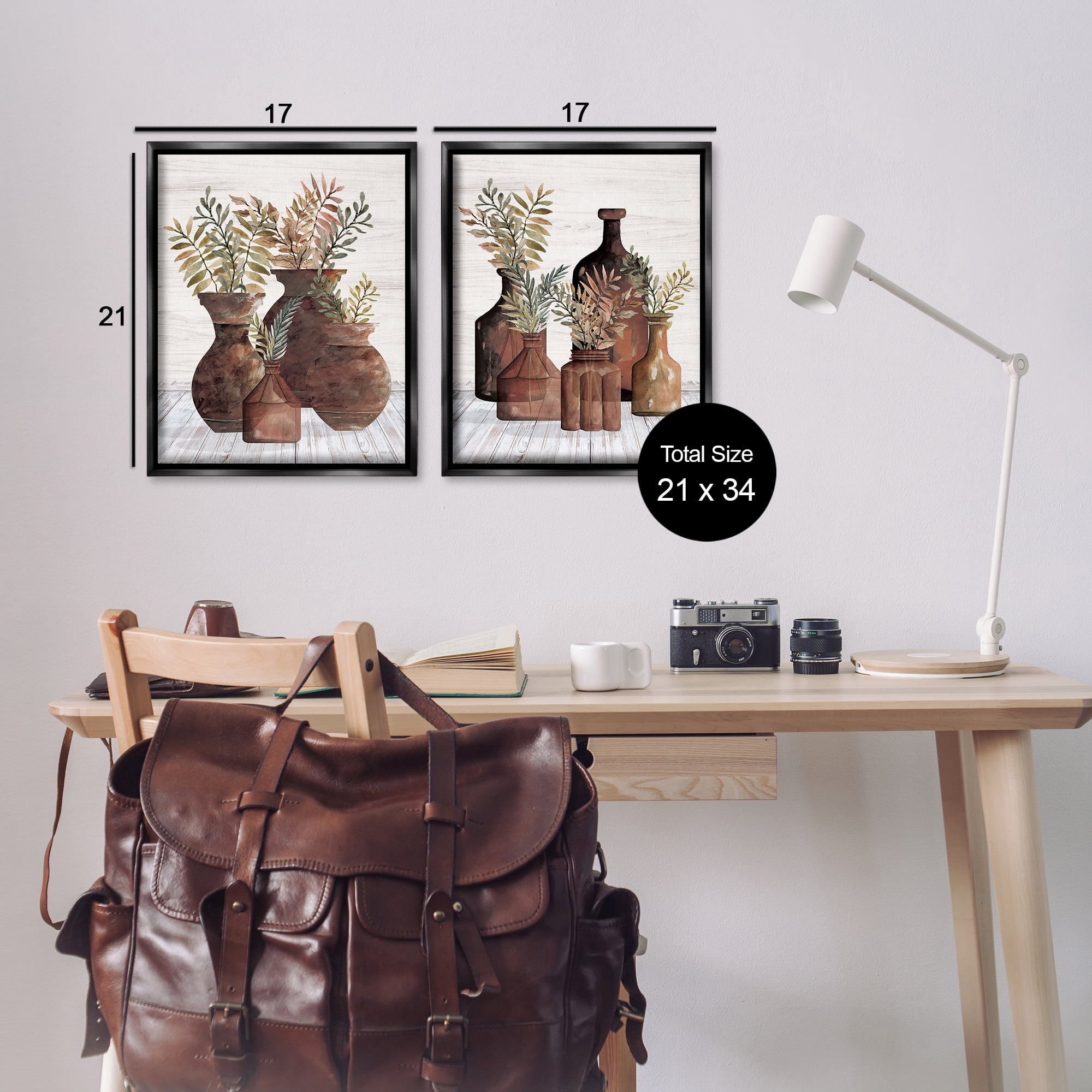 Stupell Industries Rustic Jars of Flowers Floral & Botanical Painting Black Floater Framed Canvas Art Print Wall Art, 17 x 21, Set of 2