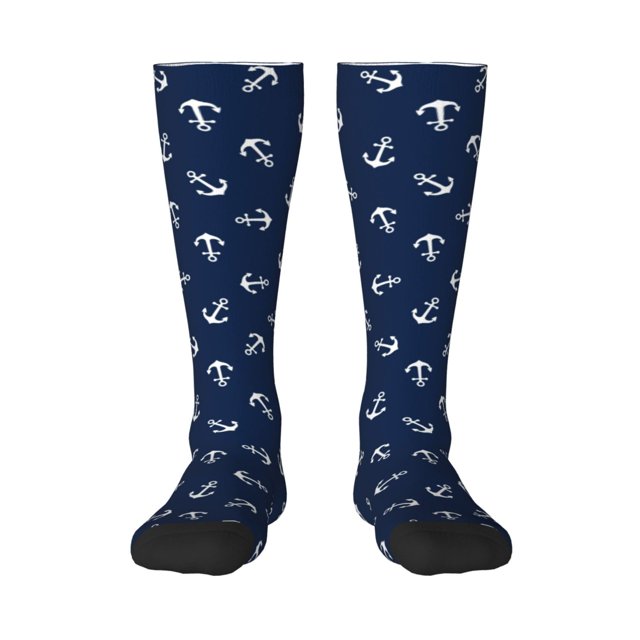 Fotbe Nautical Themed Simple Anchors Calcetas Divertidas Estampadas para Hombre y Mujer, Calcetas de Algodón hasta la Rodilla para Caminar, Correr, Enfermería y Embarazo