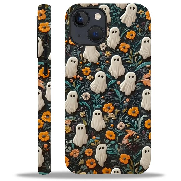 Daizag Compatible Con Iphone 15 Funda Lovely Ghost Flowers 2 En 1 Resistente A Los Golpes Resistente Pc Duro+Cubierta Protectora De Silicona Suave Para Iphone 15