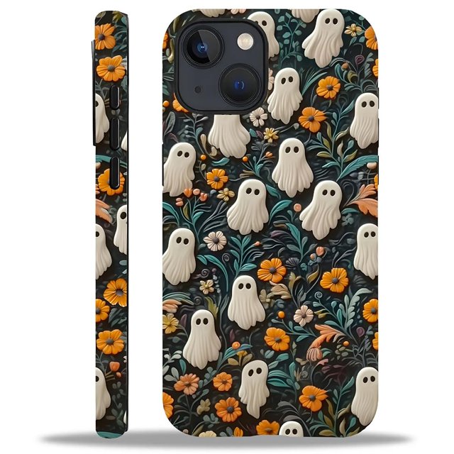 Daizag Compatible Con Iphone 15 Funda Lovely Ghost Flowers 2 En 1 Resistente A Los Golpes Resistente Pc Duro+Cubierta Protectora De Silicona Suave Para Iphone 15