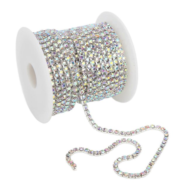 Rhinestone Trim Colorful Glittering 10 Meters Rhinestone Trim for Household DIY Craft Clothes Decoration GiftSilver Back AB Color 3mm