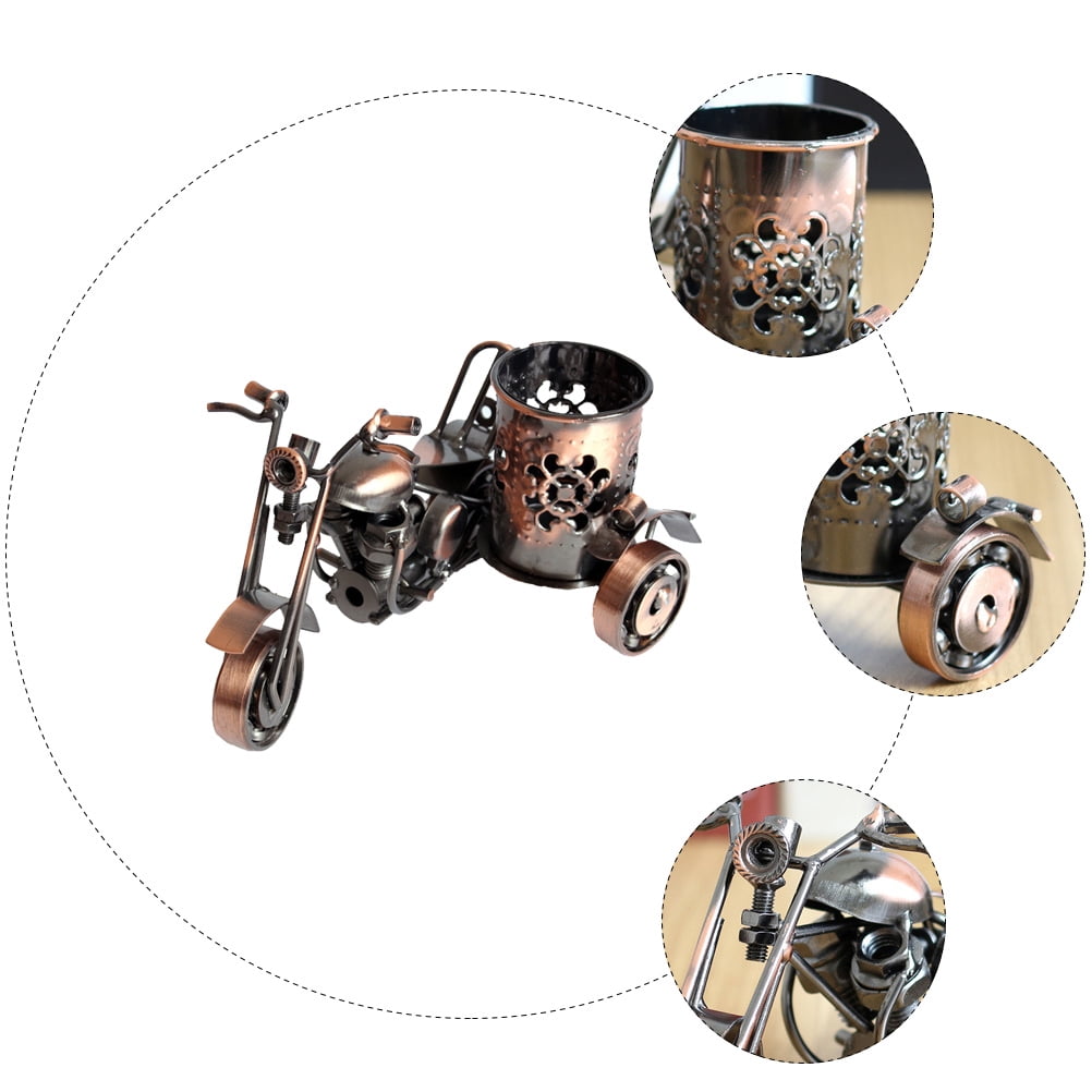 Iron Motorcycle Pen Holder Pencil Container Desktop Stationery Organizer 