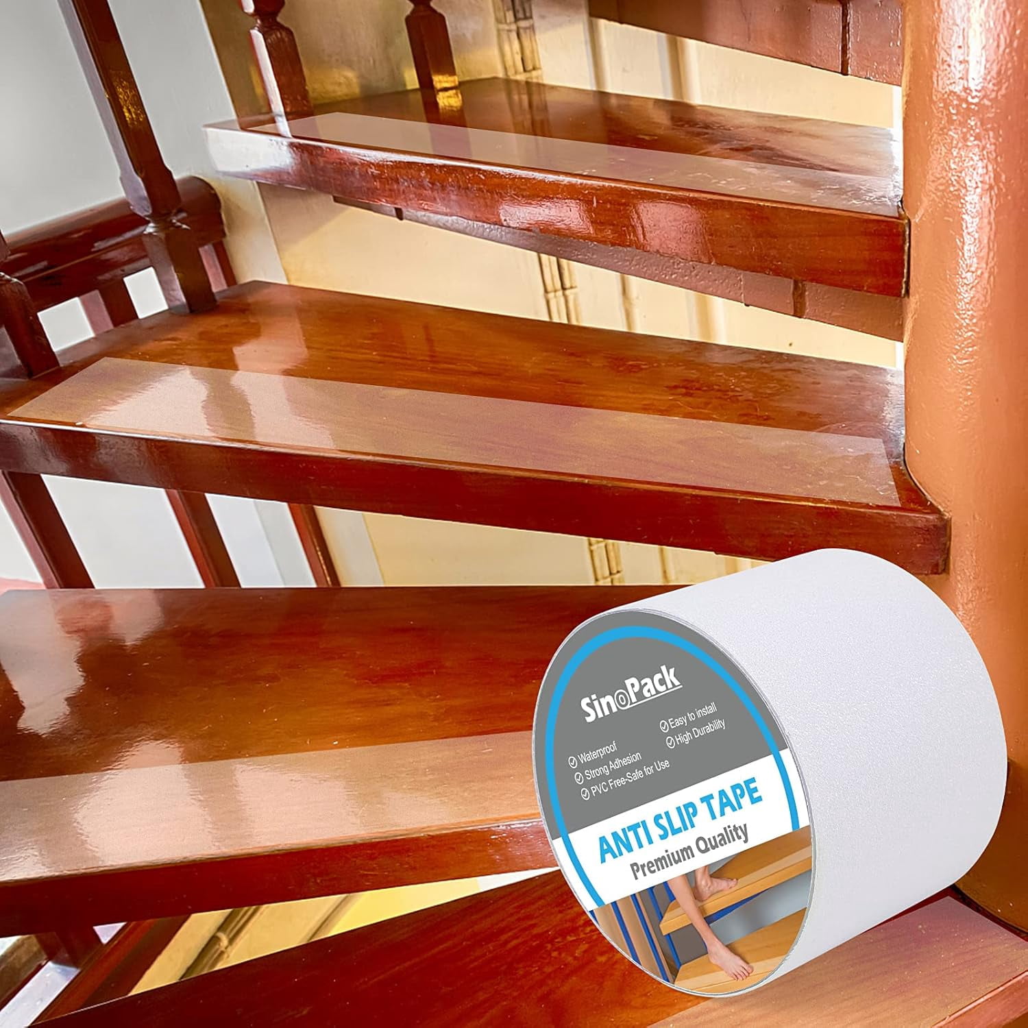 Clear Non Skid Tape 4Inch x 30FT Grip Tape Heavy Duty Waterproof Non Slip Roll Easy to Cut Waterproof for Stairs Safety Non Skid, Comfortable for Bare Foot
