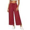 thumbnail image 4 of Hurxie Women's High Waist Pants Loose Cropped Palazzo Pants Casual Summer Beach Trouser Watermelon Red,M, 4 of 8