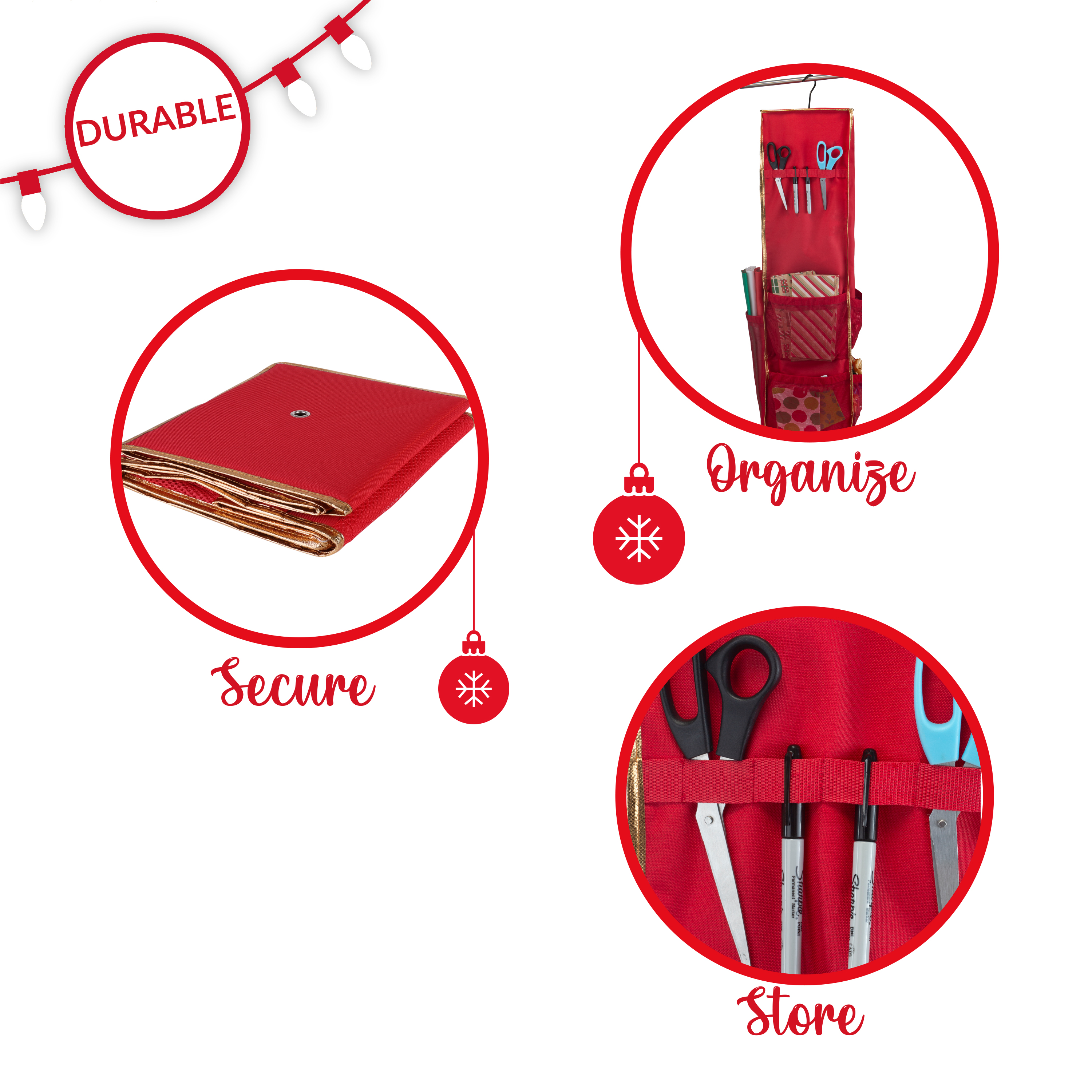 Simplify Hanging Holiday Gift Wrap Organizer, Red photo 3