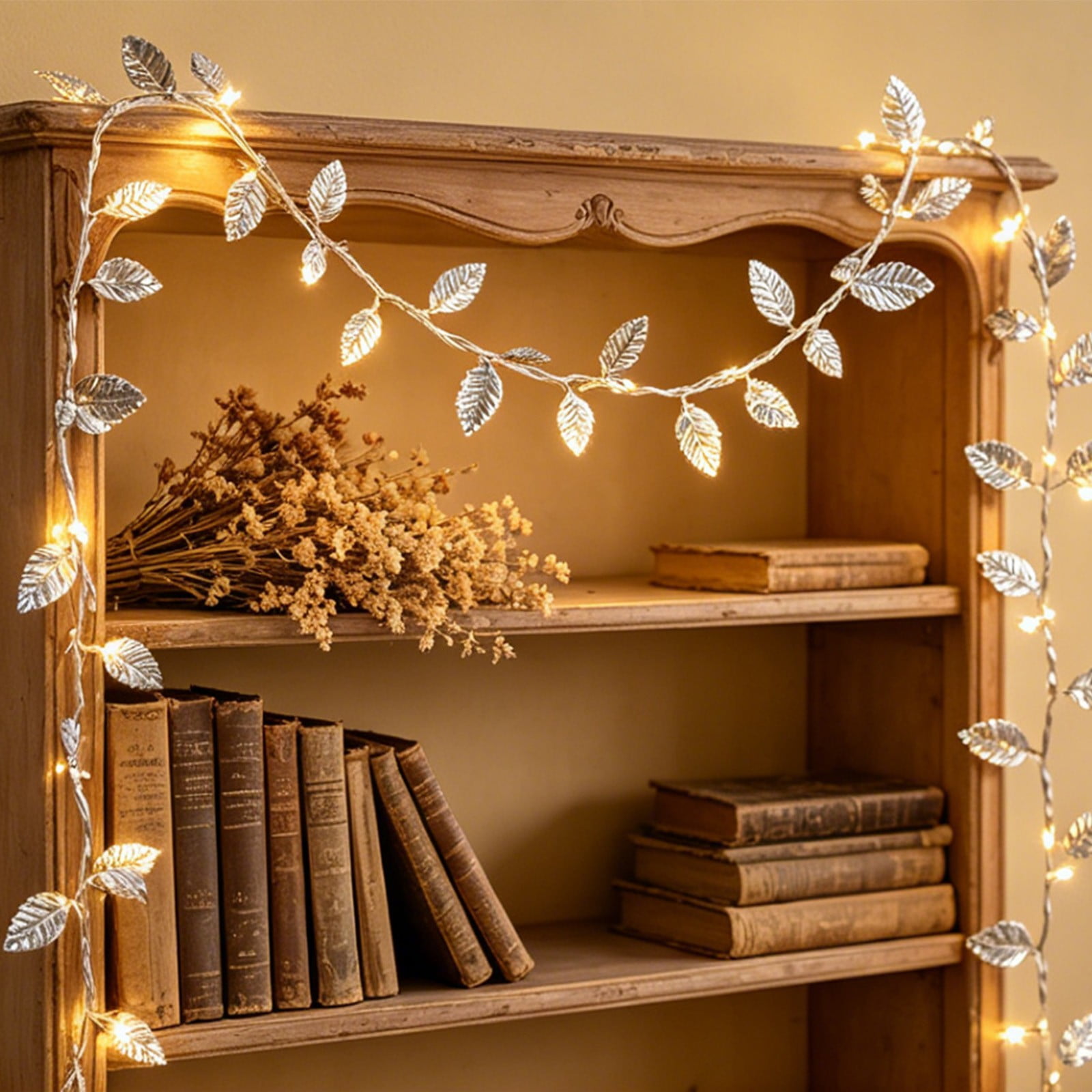 Solar Leaf String Lights, LED Green Garland Fairy Lights Flexible Waterproof Decorative Lighting, Patio Garden Bedroom Wall Decor for Wedding Party Christmas Outdoor