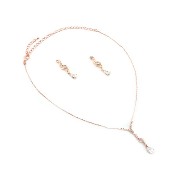 Wedding Jewelry Set Rose Gold Plating Dangle Necklace Earrings Set