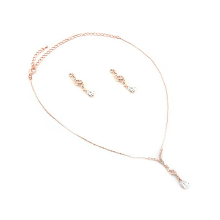 - Wedding Jewelry Set Rose Gold Plating Dangle Necklace Earrings Set