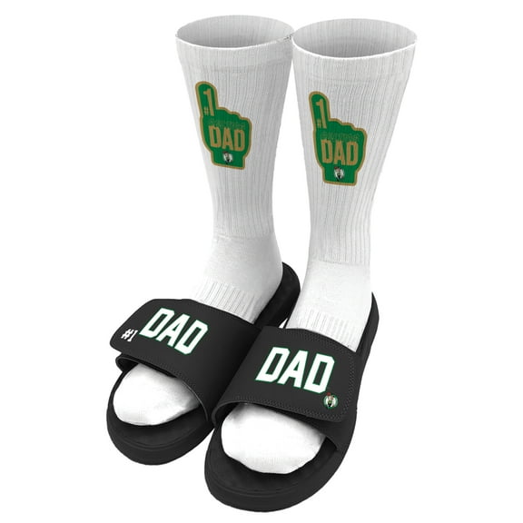 Unisex ISlide Black Boston Celtics #1 Dad Socks & Slide Sandals Bundle