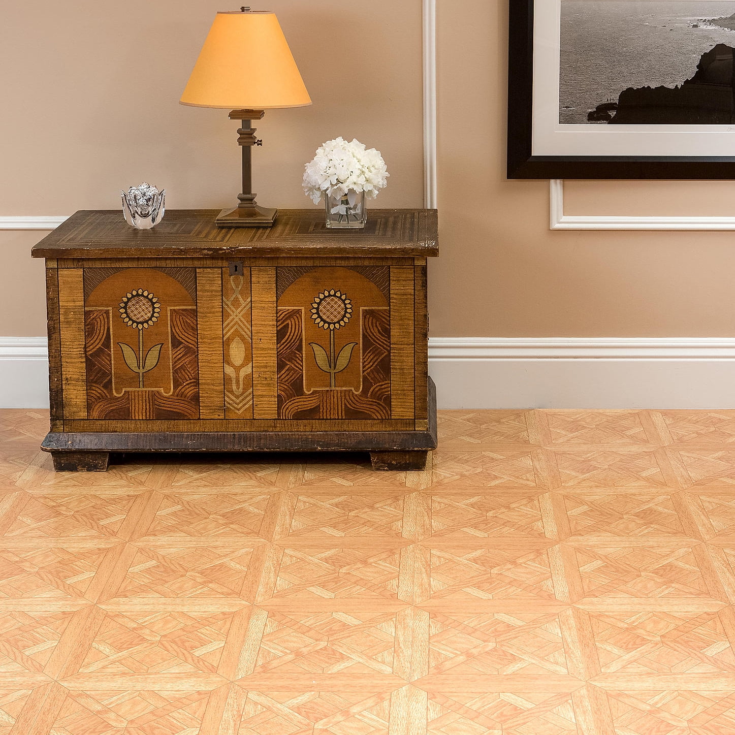 Diamonds Maple Vinyl Floor Tiles Self Stick Peek Flooring  12'' x 12'' 2-Pack (40 Pieces)