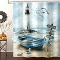 thumbnail image 4 of Nautical Coastal Shower Curtain, Ocean Beach Lighthouse Shower Curtain, Blue Teal Seasides Sailboat Bathroom Accessories Fabric Waterproof with Hooks, 72X72in, 4 of 6