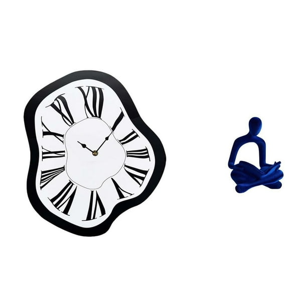 Juego de relojes de pared, reloj de pared distorsionado, reloj electrónico, reloj con números , figura de pensador abstracto, escultura de arte