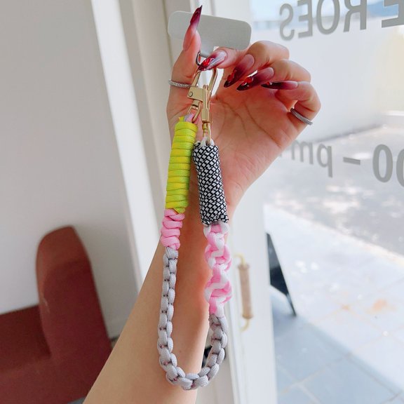 Short Twisted Braided Phone Lanyard • Colorful Card Keychain • Anti-Lost Trendy Wrist Strap • Fashionable Short Cord Accessory
