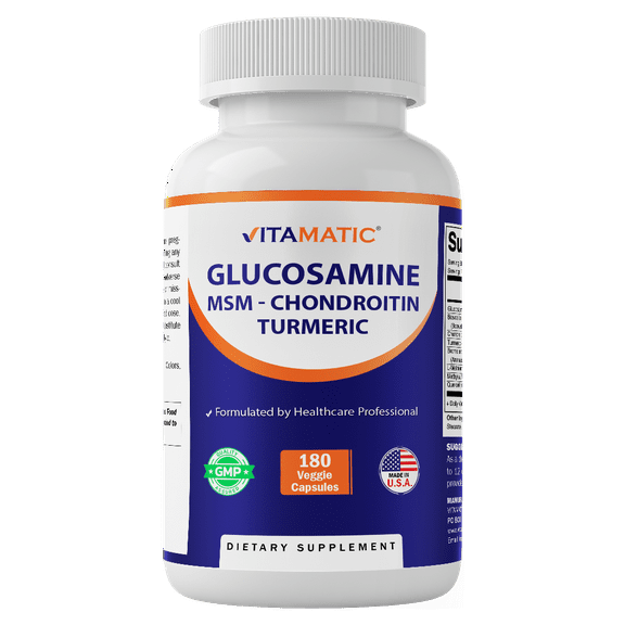 Vitamatic Glucosamine Chondroitin MSM 180 Veggie Capsules – Joint Support Supplement for Women & Men – Shellfish Free, Non-GMO