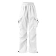 thumbnail image 3 of OOOUM Kids Cargo Pants Elastic Waist Solid Color Wide Leg Pants With Pocket Loose Fit Casual Straight Leg Jeans For Hiking Running White 7-8 Years, 3 of 9