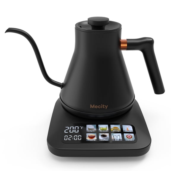 Mecity Gooseneck Electric Kettle, 0.8L Pour Over Coffee Kettle with Temperature Control, 6 Presets, 1500W Fast Boil, 2-Hour Keep Warm, Stainless Steel Interior, Tea Kettle Electric, Black
