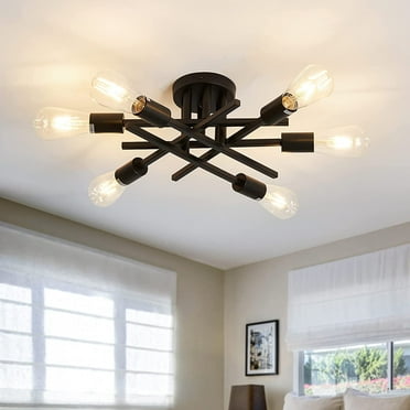 Semi Flush Mount Modern Ceiling Light Fixture， 6 Lights Black Vintage Matte Sputnik Chandelier Ceiling Lamp with E26 Bulb Base [Bulbs Not Included]