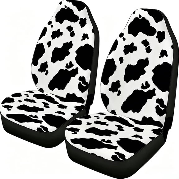 Black White Cow Print Car Seat Covers 2 Piece, Mesh Fabric Front Seat Protectors Universal Fit for Cars Suvs Trucks Vans