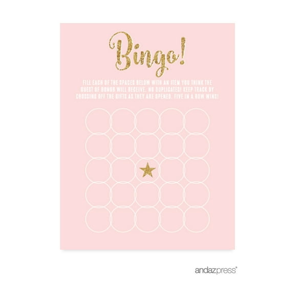 Signature Blush Pink, White, Gold Glittering Party Collection, Bingo Game Activity Cards, 20-Pack