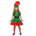 thumbnail image 1 of Conjunto de disfraz de Papá Noel para niña pequeña, vestido de manga corta, sombrero, calcetín y cinturón, 4 piezas, conjunto de ropa para niña, verde, 2 a 3 años, 1 of 4