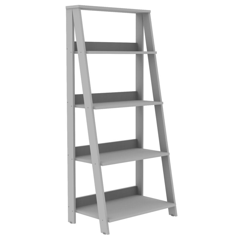 Pemberly Row Four-Tier Ladder Bookcase/Shelf in Gray Wood 