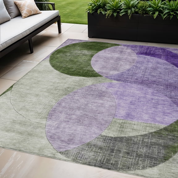 HomeRoots 604918 5 x 8 ft. Lavender, Purple & Green Geometric Washable Indoor & Outdoor Rectangle Area Rug