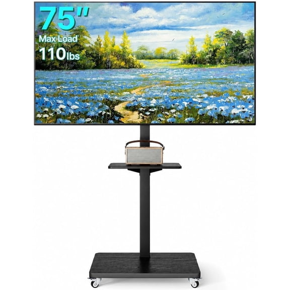 PEGZONE Rolling TV Stand Mobile with Lockable Wheels for 32-75 Inch TVs