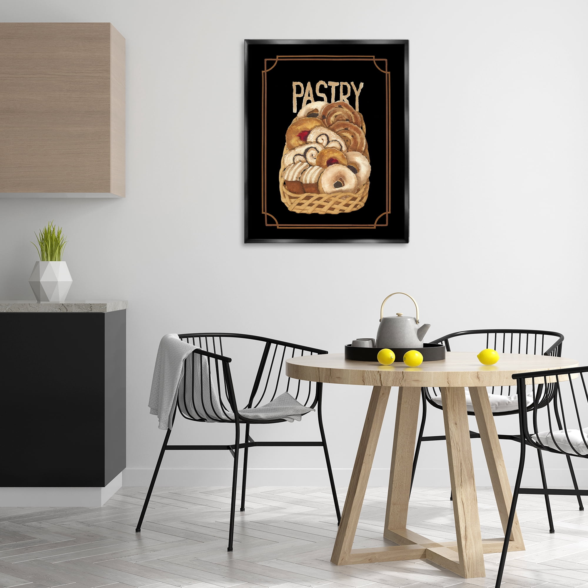 Stupell Industries Traditional Pasty Basket Food & Beverage Painting Black Floater Framed Art Print Wall Art, 25 x 31